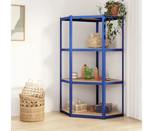 4-Līmeņu Stūra Plaukts, Zils Tērauds, Inženierijas Koks Vidaxl