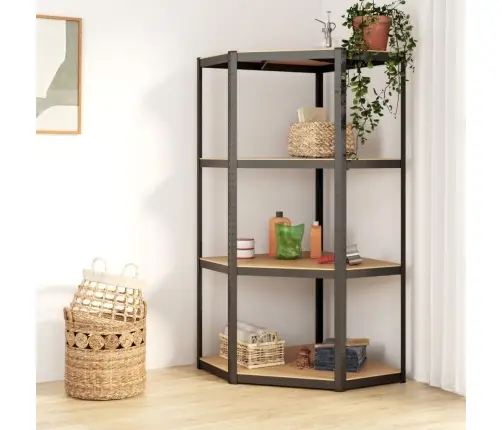 4-Līmeņu Plaukts, Antracītpelēks Tērauds, Inženierijas Koks Vidaxl