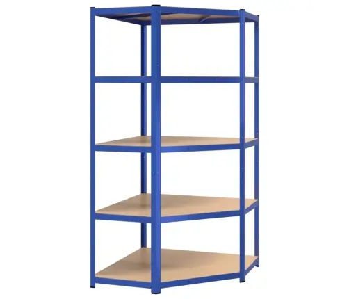 Kampinė Lentyna, 5 Aukštų, Mėlynos Spalvos, Plienas Ir Mediena