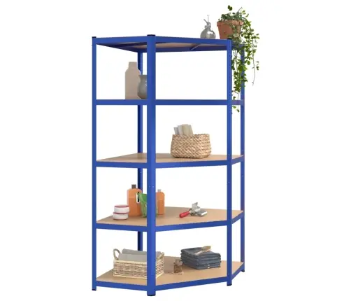 Kampinė Lentyna, 5 Aukštų, Mėlynos Spalvos, Plienas Ir Mediena