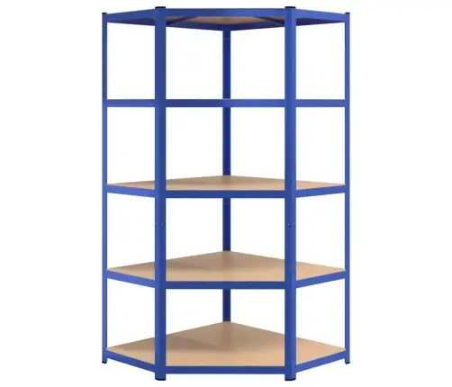 Kampinė Lentyna, 5 Aukštų, Mėlynos Spalvos, Plienas Ir Mediena