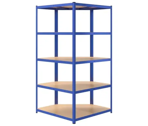 Kampinė Lentyna, 5 Aukštų, Mėlynos Spalvos, Plienas Ir Mediena