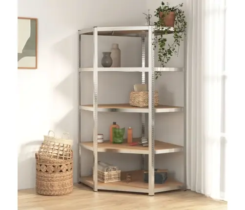 5-Līmeņu Stūra Plaukts, Sudrabains Tērauds, Inženierijas Koks Vidaxl