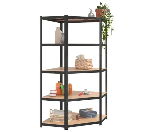 5-Līmeņu Stūra Plaukts, Pelēks Tērauds, Inženierijas Koks Vidaxl