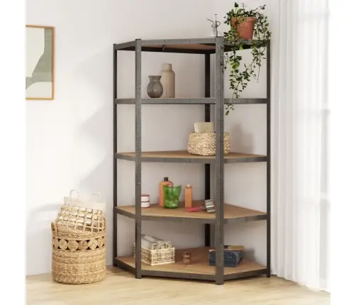 5-Līmeņu Stūra Plaukts, Pelēks Tērauds, Inženierijas Koks Vidaxl