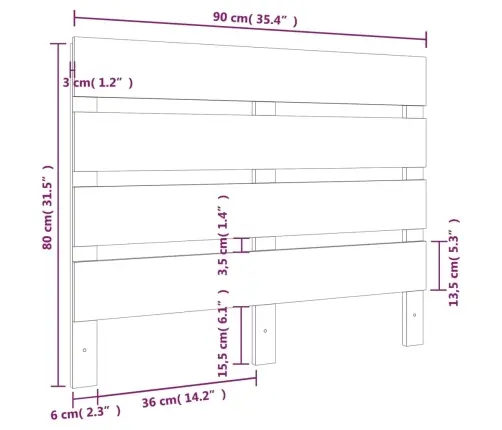 Galvgalis, Balts, 90X3X80 Cm, Priedes Masīvkoks Vidaxl