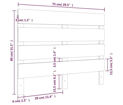 Galvgalis, Melns, 75X3X80 Cm, Priedes Masīvkoks Vidaxl