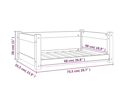 Suņu Gulta, 75,5X55,5X28 Cm, Priedes Masīvkoks Vidaxl