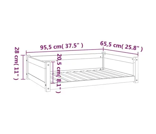 Lova Šunims, Balta, 95,5X65,5X28cm Pušies Medienos Masyvas