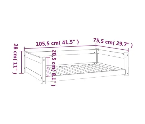 Koeravoodi, Valge, 105,5X75,5X28 cm Männipuit