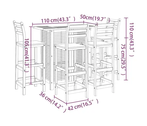 5-Daļīgs Dārza Bāra Mēbeļu Komplekts, Akācijas Masīvkoks Vidaxl