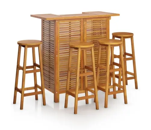 Sodo Baro Baldų Komplektas, 5 Dalių, Akacijos Medienos Masyvas