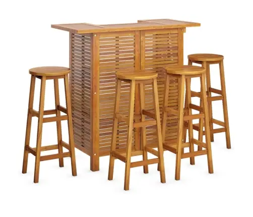 Sodo Baro Baldų Komplektas, 5 Dalių, Akacijos Medienos Masyvas