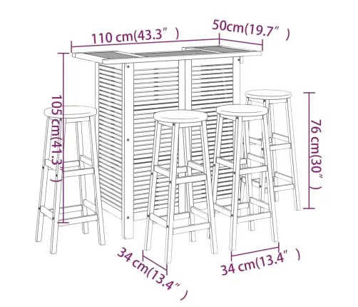 Sodo Baro Baldų Komplektas, 5 Dalių, Akacijos Medienos Masyvas