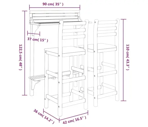 3-Osaline Rõdu Baarikomplekt, Akaatsiapuit