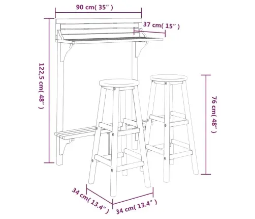 3-Osaline Rõdu Baarikomplekt, Akaatsiapuit