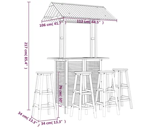5-Osaline Aia Baarikomplekt, Akaatsiapuit