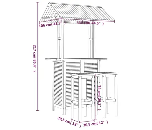 3-Daļīgs Dārza Bāra Mēbeļu Komplekts, Akācijas Masīvkoks Vidaxl
