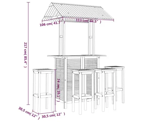 5-Daļīgs Dārza Bāra Mēbeļu Komplekts, Akācijas Masīvkoks Vidaxl