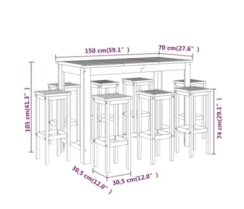 9-Daļīgs Dārza Bāra Mēbeļu Komplekts, Akācijas Masīvkoks Vidaxl