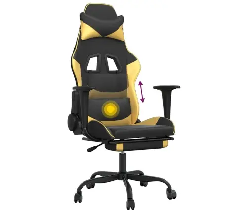 Masažinė Žaidimų Kėdė Su Pakoja, Juoda Ir Auksinė, Dirbtinė Oda Masažinė Žaidimų Kėdė Su Pakoja, Juoda Ir Auksinė, Dirbtinė Oda