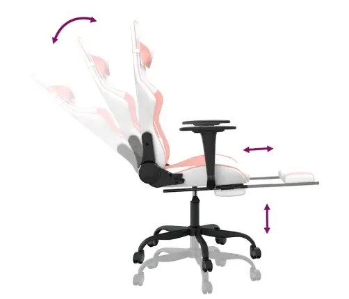 Masāžas Datorkrēsls Ar Kāju Balstu, Balta Un Rozā Mākslīgā Āda Vidaxl