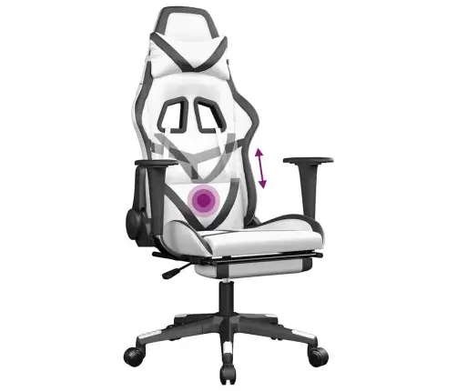 Masāžas Datorkrēsls Ar Kāju Balstu, Balta Un Melna Mākslīgā Āda Vidaxl