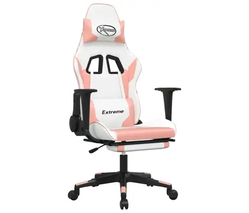 Masāžas Datorkrēsls Ar Kāju Balstu, Balta Un Rozā Mākslīgā Āda Vidaxl