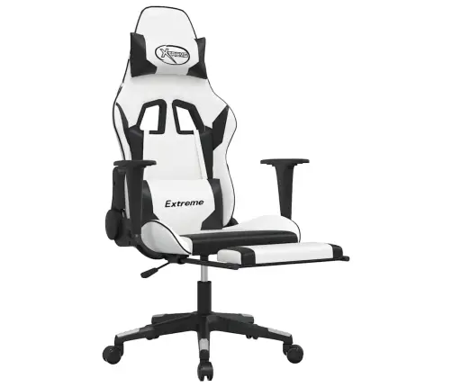 Masāžas Datorkrēsls Ar Kāju Balstu, Balta Un Melna Mākslīgā Āda Vidaxl