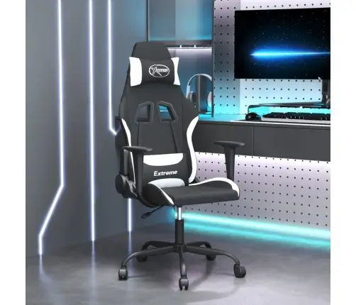 Masāžas Datorspēļu Krēsls, Melns Un Balts Audums Vidaxl