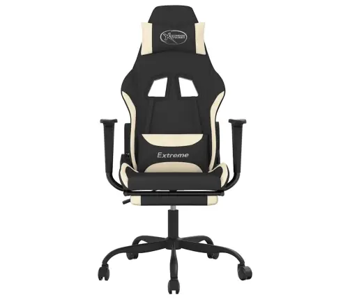 Masāžas Datorspēļu Krēsls, Kāju Balsts, Melns/Krēmkrāsas Audums Vidaxl