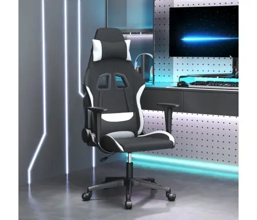 Masažinė Žaidimų Kėdė, Juodos Ir Baltos Spalvos, Audinys