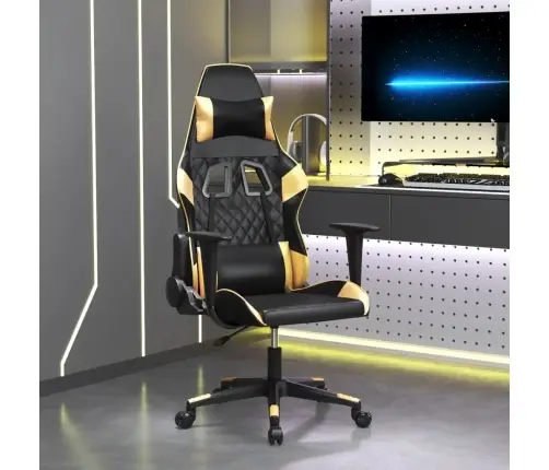 Masāžas Datorspēļu Krēsls, Melna Un Zeltaina Mākslīgā Āda Vidaxl