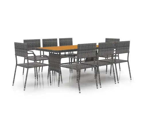 Lauko Valgomojo Baldų Komplektas, 9 Dalių, Pilkas, Poliratanas