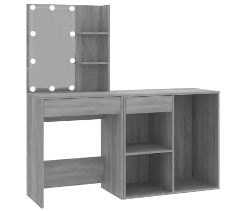 Spoguļgaldiņš Ar Skapīti, Led, Pelēka Ozola, Inženierijas Koks Vidaxl