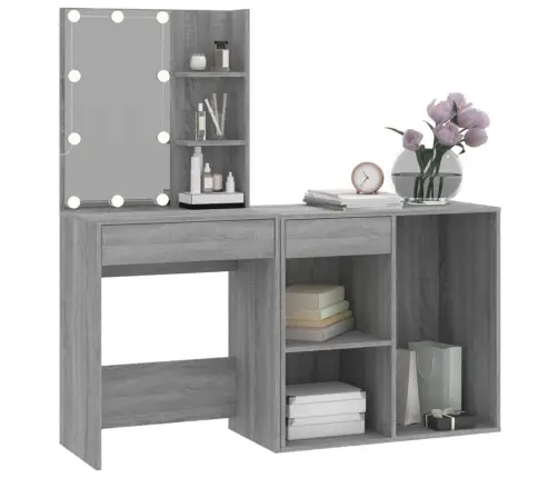 Spoguļgaldiņš Ar Skapīti, Led, Pelēka Ozola, Inženierijas Koks Vidaxl