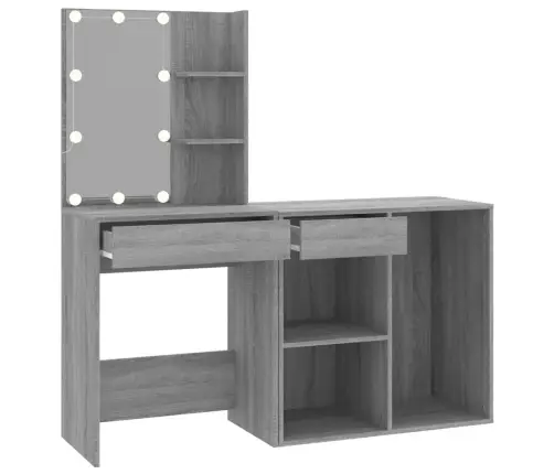 Spoguļgaldiņš Ar Skapīti, Led, Pelēka Ozola, Inženierijas Koks Vidaxl