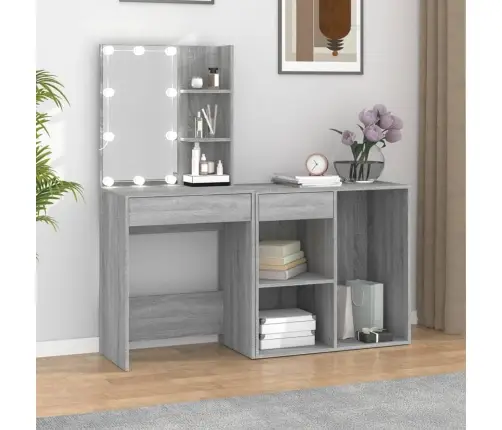 Spoguļgaldiņš Ar Skapīti, Led, Pelēka Ozola, Inženierijas Koks Vidaxl