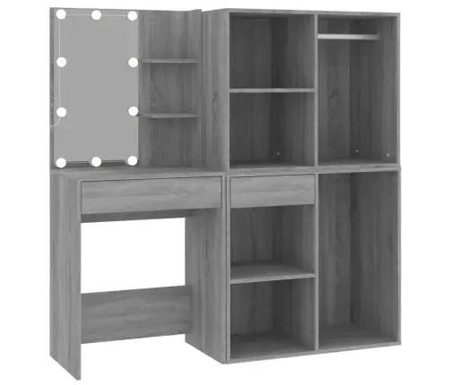 Spoguļgalds Ar Plauktiem, Led, Pelēka Ozola, Inženierijas Koks Vidaxl