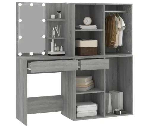 Spoguļgalds Ar Plauktiem, Led, Pelēka Ozola, Inženierijas Koks Vidaxl