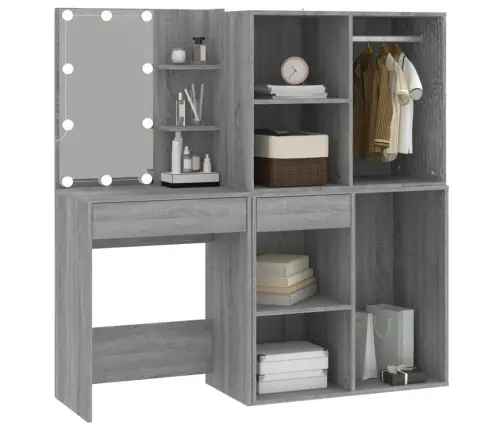 Spoguļgalds Ar Plauktiem, Led, Pelēka Ozola, Inženierijas Koks Vidaxl