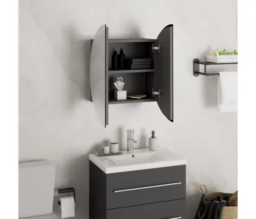 Vannitoakapp Ümmarguse Peegli Ja Lediga, Hall, 40X40X17,5 Cm