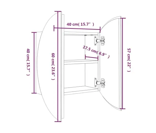 Vannitoakapp Ümmarguse Peegli Ja Lediga, Hall, 40X40X17,5 Cm