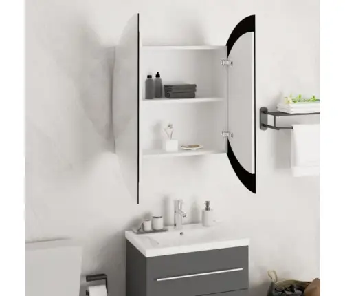 Vannitoakapp Ümmarguse Peegli Ja Led-Iga, Valge, 54X54X17,5 Cm