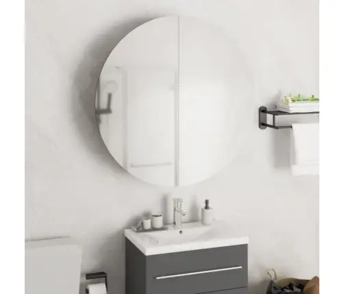 Vannitoakapp Ümmarguse Peegli Ja Led-Iga, Valge, 54X54X17,5 Cm