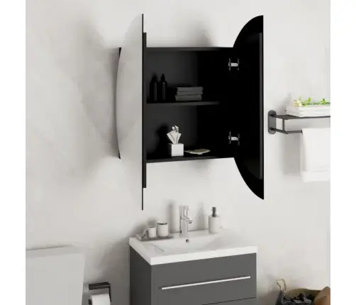 Vannitoakapp Ümmarguse Peegli Ja Led-Iga, Must, 54X54X17,5 Cm