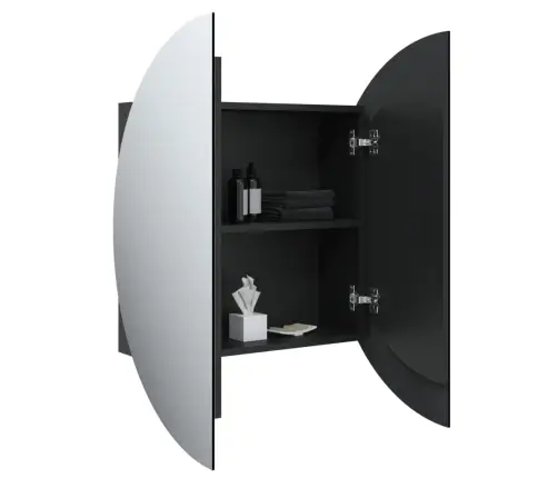 Vannitoakapp Ümmarguse Peegli Ja Led-Iga, Must, 54X54X17,5 Cm