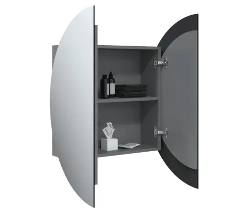 Vannitoakapp Ümmarguse Peegli Ja Lediga, Hall, 54X54X17,5 Cm