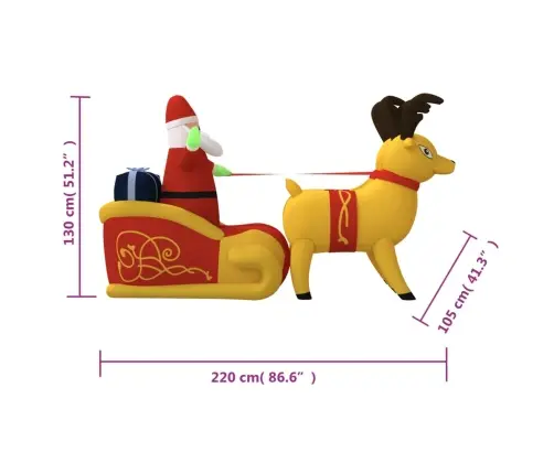 Piepūšama Ziemassvētku Dekorācija, Salavecis Un Brieži, 130 Cm Vidaxl