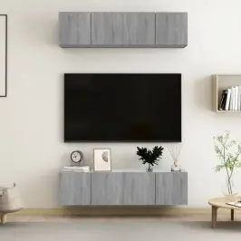 Sienas Tv Skapīši, 4 Gb., Pelēki, 60X30X30Cm, Inženierijas Koks Vidaxl